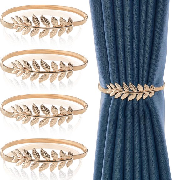 Lot de 4 attaches de rideaux pré-conçues en alliage d'aluminium - Boucle de rideau - Attaches de rideau, anneaux de rideau, support de rideau de style moderne Decor (Goud)