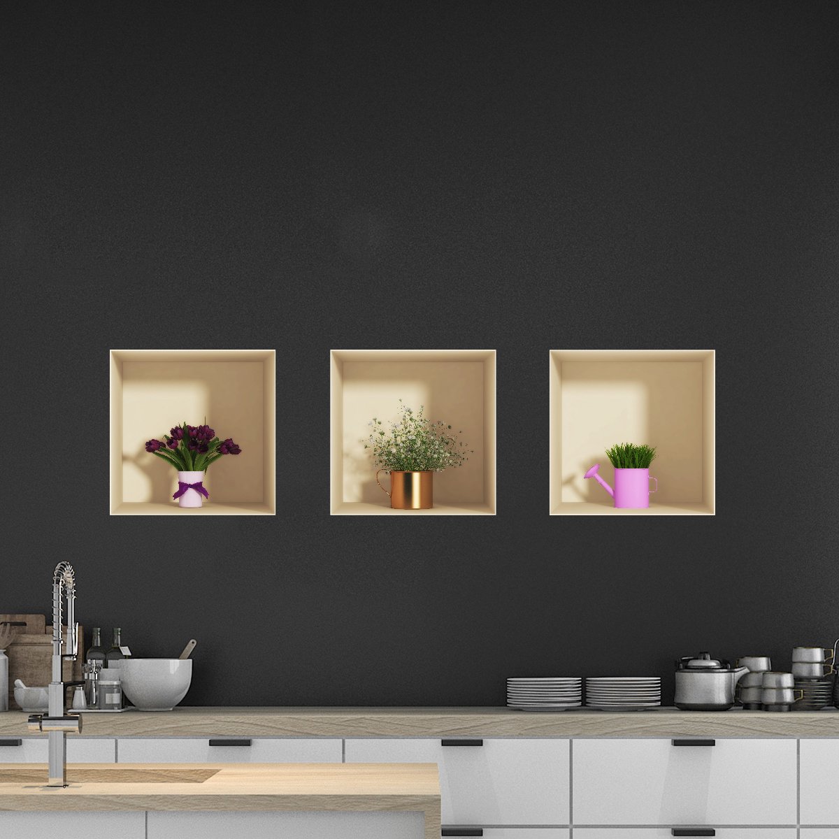Ambiance Sticker Sticker met 3D-effect van lentebloemen, 30 x 90 cm Multi color
