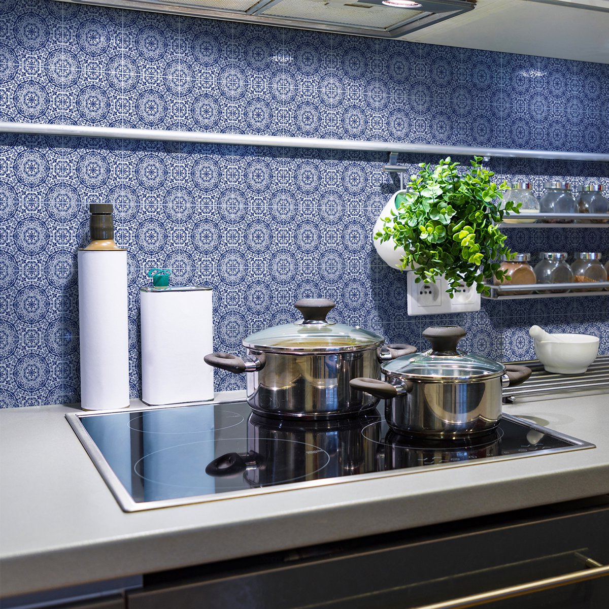 Ambiance Sticker Zelfklevende tegelmuurstickers voor keuken en badkamer - 30 cementtegelstickers, Azulejos Luisa Design - 30 stickers, 15x15cm Multi color