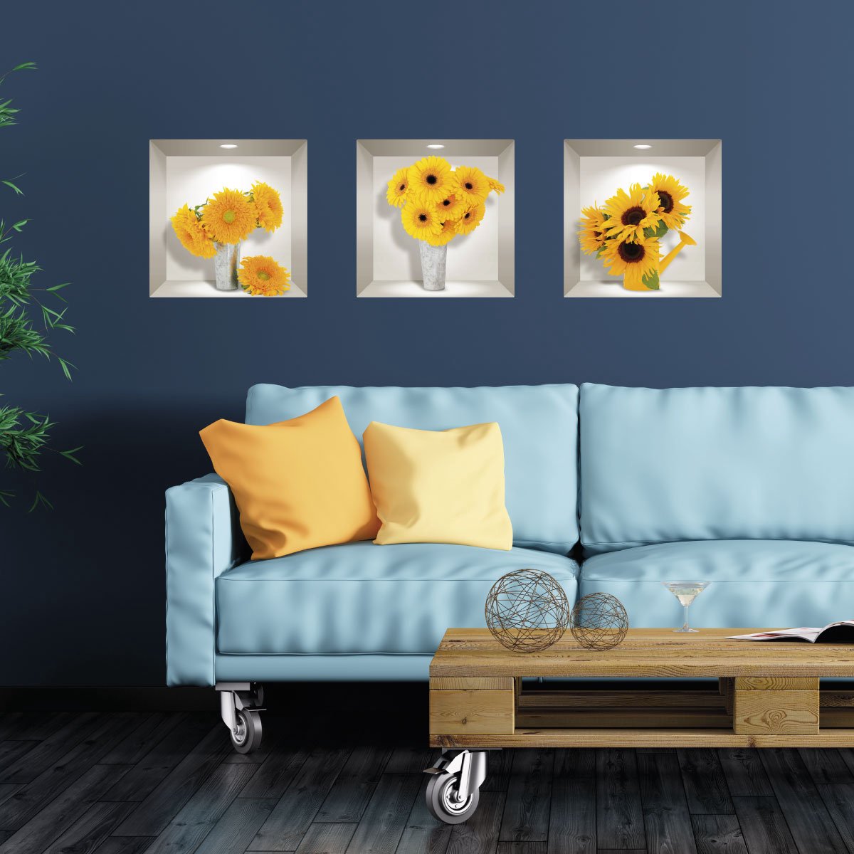 Ambiance Sticker 3D-bloemenstickers, verschillende soorten zonnebloemen, 30 x 90 cm Multi color