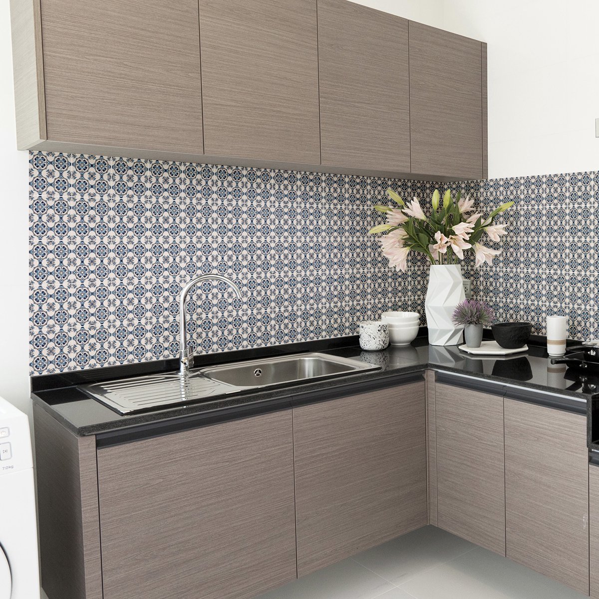 Ambiance Sticker Zelfklevende tegelmuurstickers voor keuken en badkamer - 60 cementtegelstickers, AZULEJOS SERGIO - 60 stickers, 10x10cm Multi color