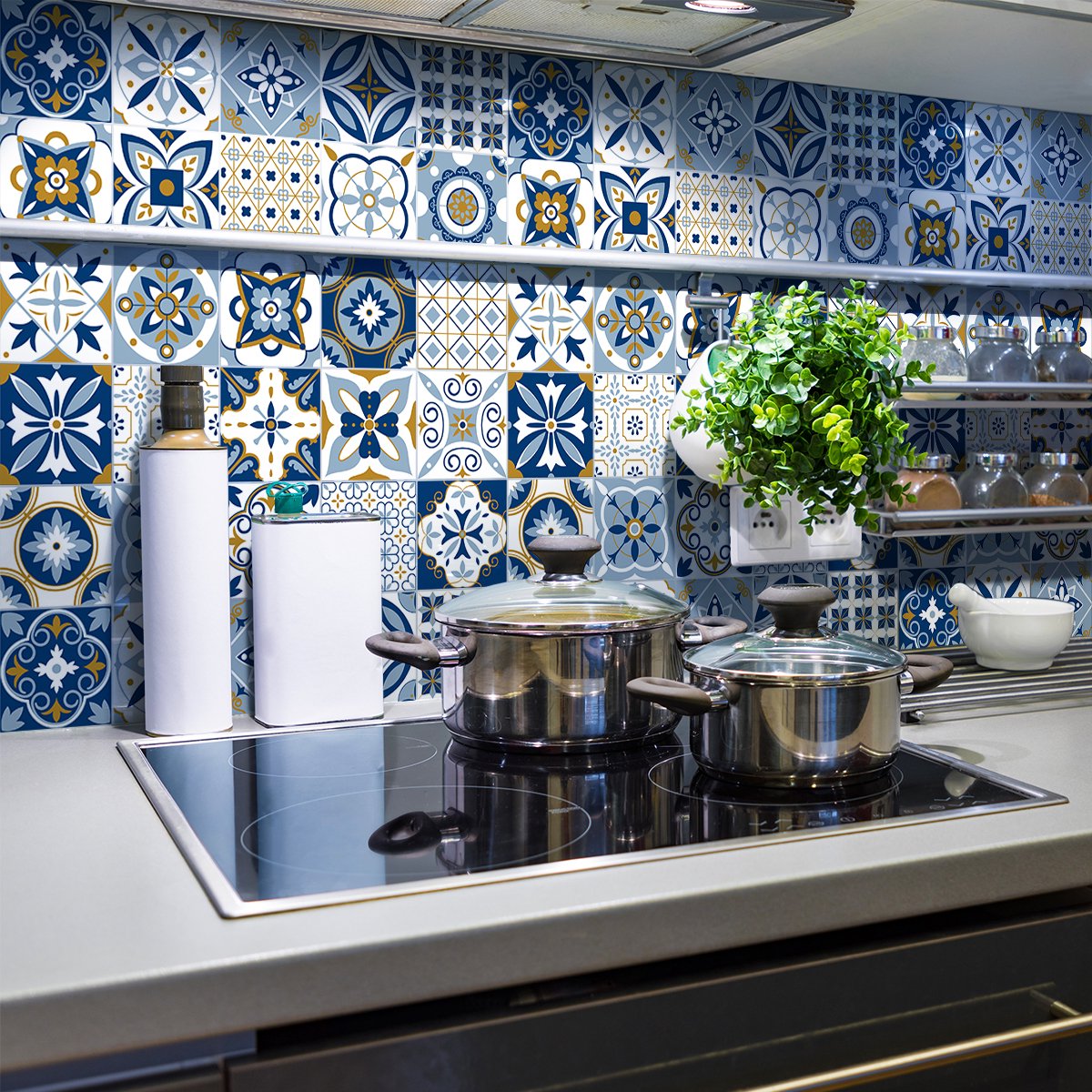Ambiance Sticker Zelfklevende tegelmuurstickers voor keuken en badkamer - 24 Azulejos Lurdes cementtegelstickers - 24 stickers 15x15cm Multi color