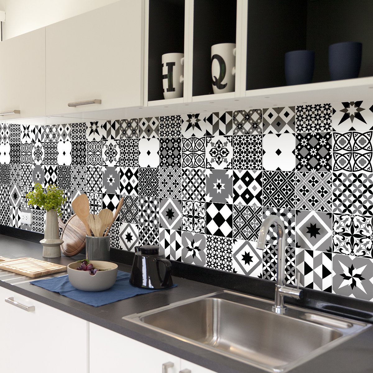 Ambiance Sticker Zelfklevende tegelmuurstickers voor keuken en badkamer - 30 Azulejos Micaelnia tegelstickers - 30 stickers 10x10cm Multi color
