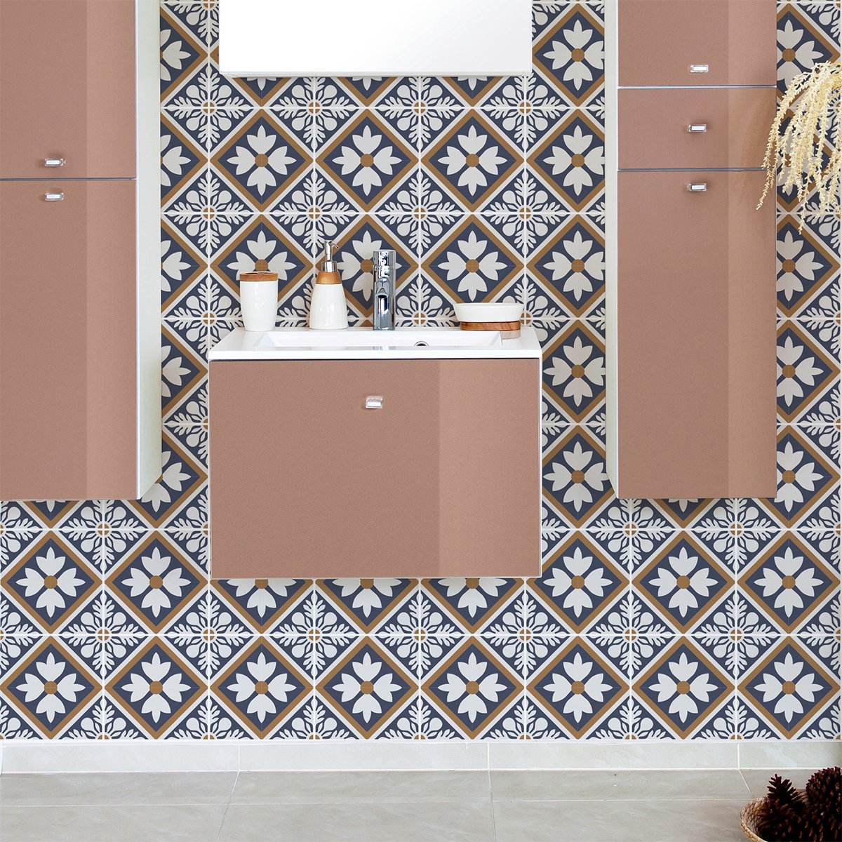 Ambiance Sticker Zelfklevende tegelmuurstickers voor keuken en badkamer - 60 Alzira Azulejos cementtegelstickers - 60 stickers, 15x15cm Multi color