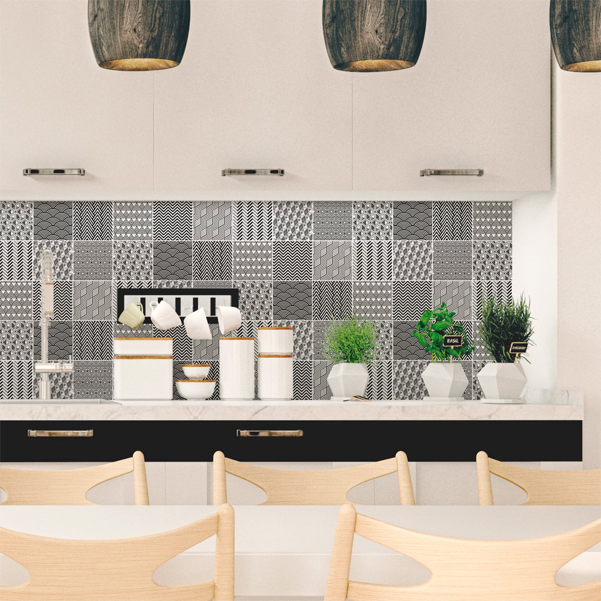 Ambiance Sticker Zelfklevende tegelmuurstickers voor keuken en badkamer - 9 Scandinavische/Nordic tegelstickers - 9 stickers 20x20cm Multi color