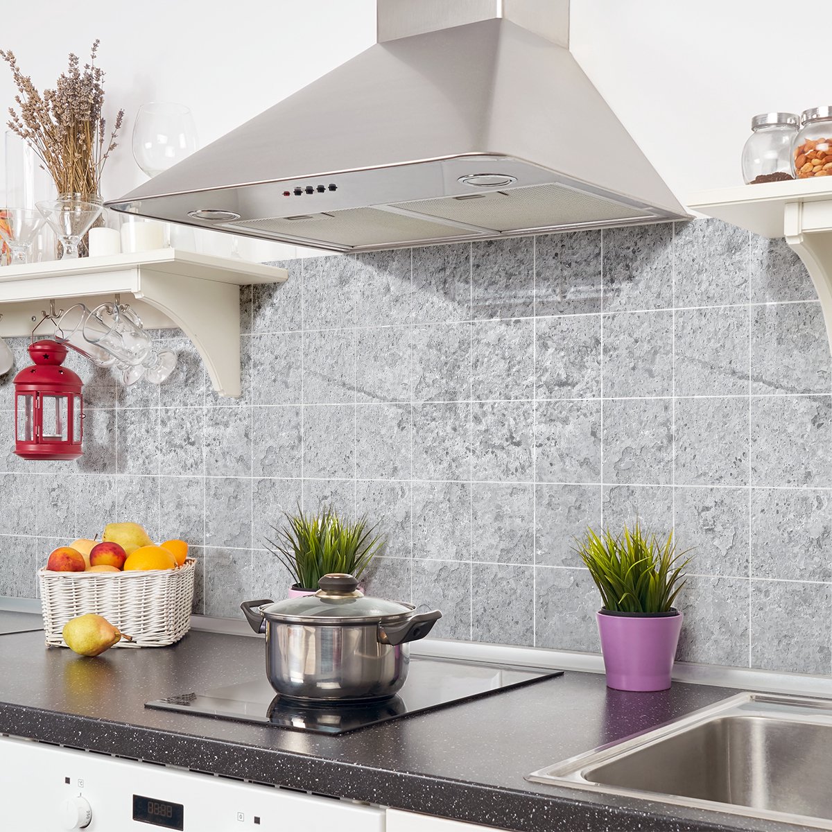 Ambiance Sticker Zelfklevende tegelmuurstickers voor keuken en badkamer - 24 cementtegelstickers met steeneffect - 24 stickers 20x20cm Multi color