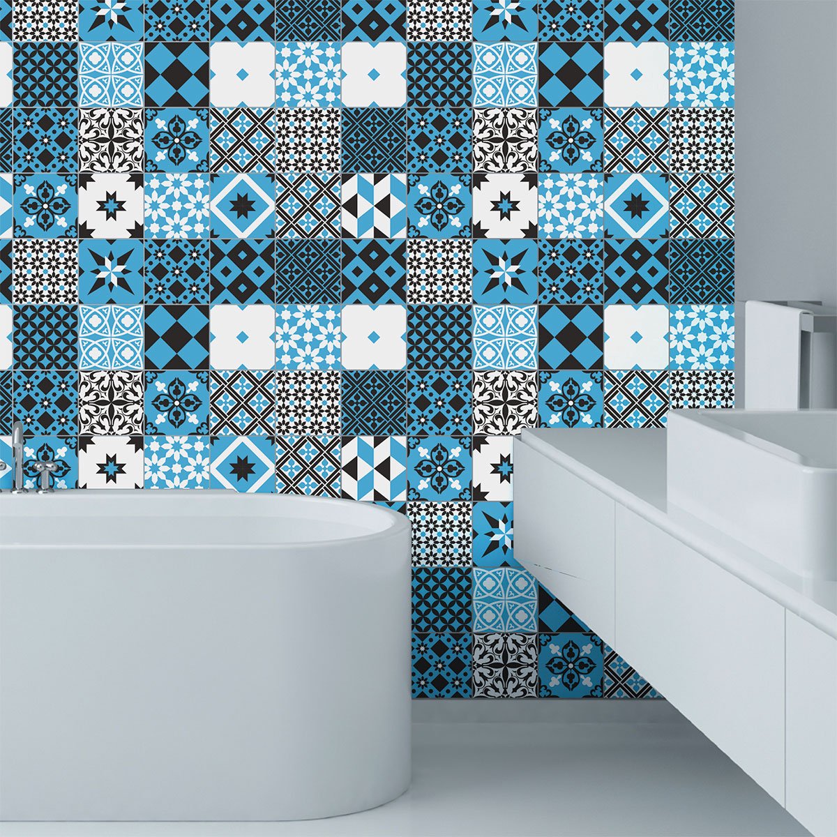 Ambiance Sticker Zelfklevende tegelmuurstickers voor keuken en badkamer - 24 tegelstickers, Azulejos Ranjita-patroon - 24 stickers, 20x20 cm Multi color
