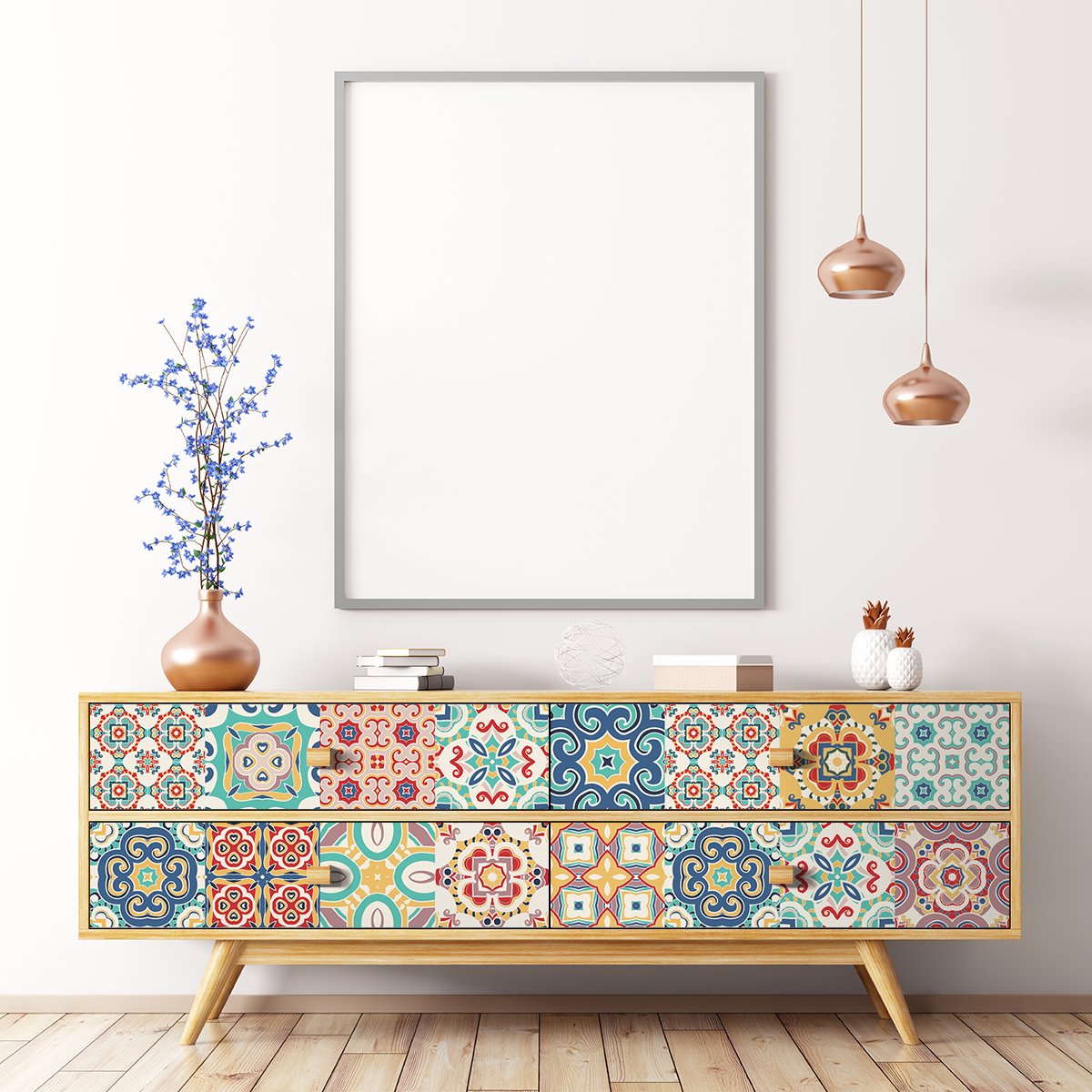 Ambiance Sticker Meubeldecoratiestickers - Zelfklevende stickers voor keuken en woonkamer - 24 GEORGINA meubeltegelstickers - 24 stickers 10x10cm Multi color