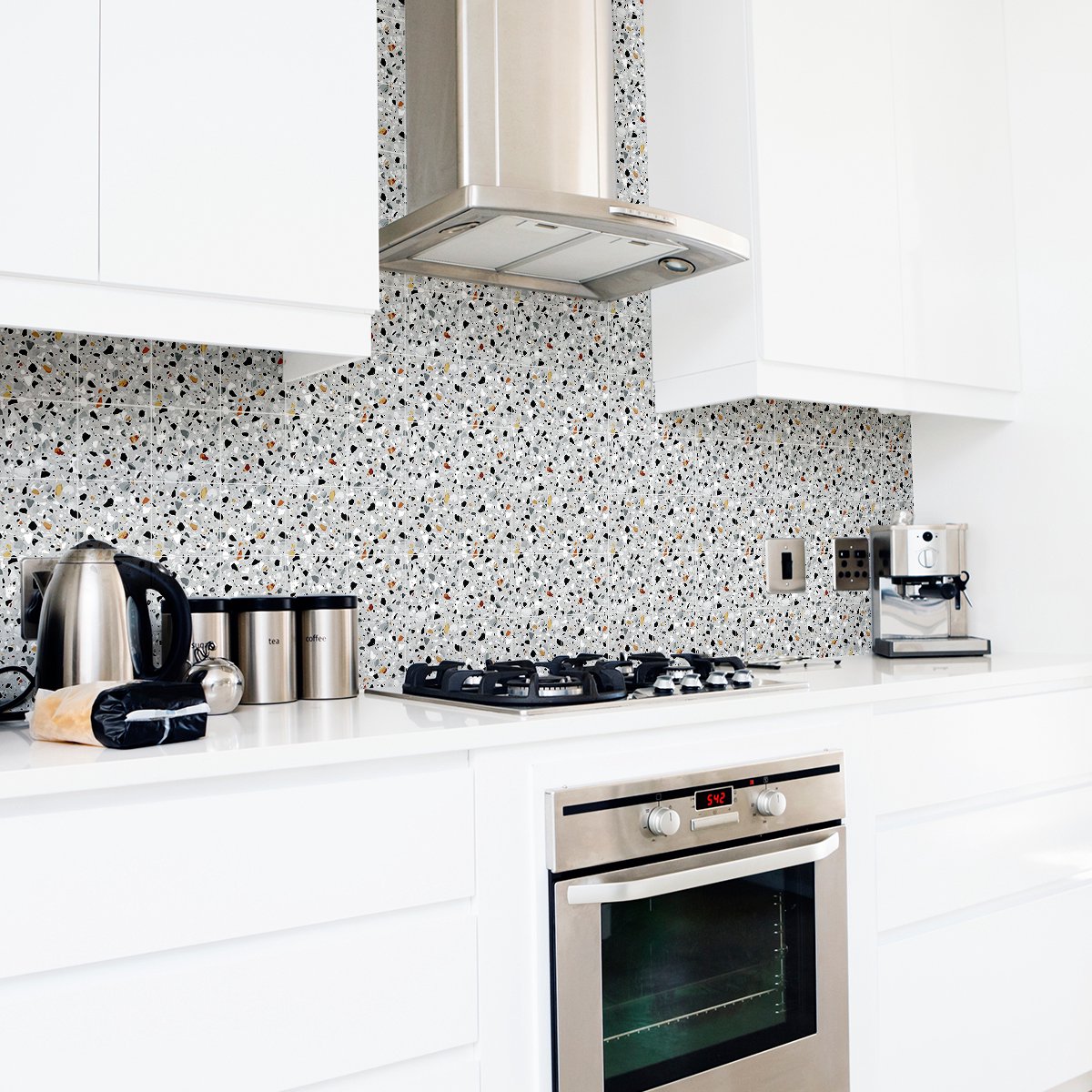 Ambiance Sticker Zelfklevende tegelmuurstickers voor keuken en badkamer - 24 Carlofort Terrazzo tegelstickers - 24 stickers 10x10cm Multi color