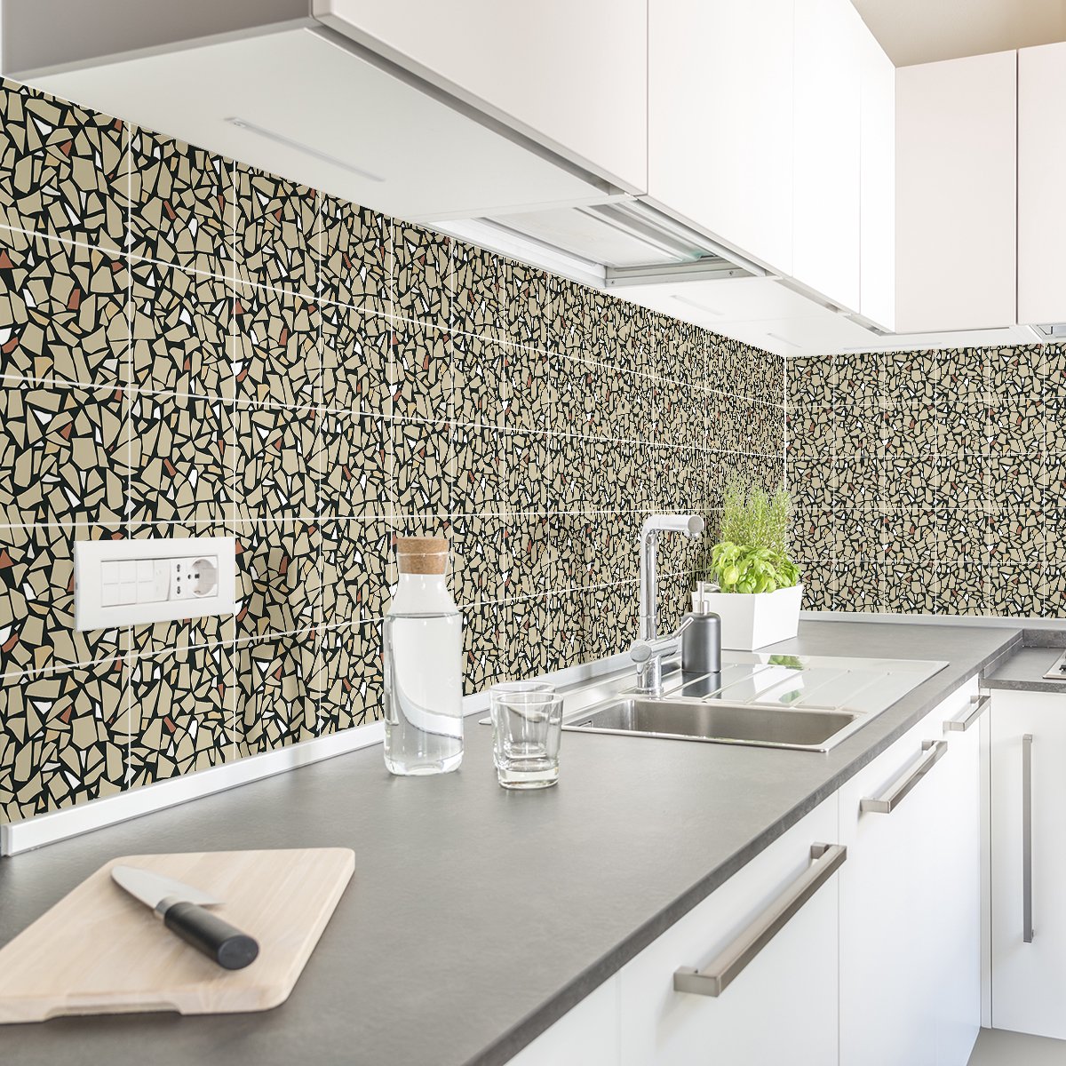 Ambiance Sticker Zelfklevende tegelmuurstickers voor keuken en badkamer - 60 terrazzo tegelstickers Manarola - 60 stickers 10x10cm Multi color