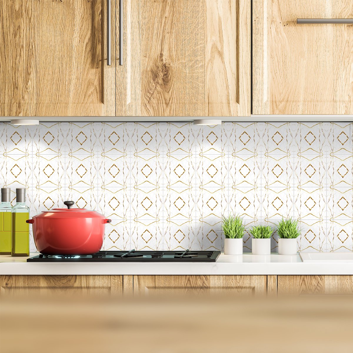 Ambiance Sticker Zelfklevende tegelmuurstickers voor keuken en badkamer - 9 cementtegelstickers in marmer- en goudtinten - 9 stickers van 10x10 cm Multi color