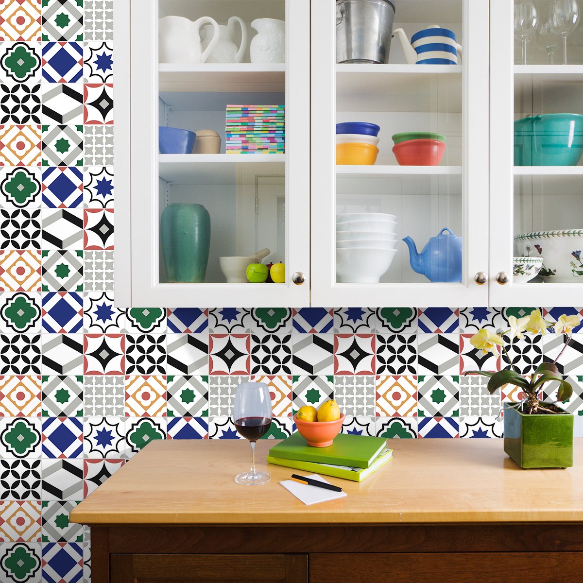 Ambiance Sticker Tegelstickers voor de keuken en badkamer - 9 Dalidah Azulejo tegelstickers - 9 stickers van 10x10 cm Multi color