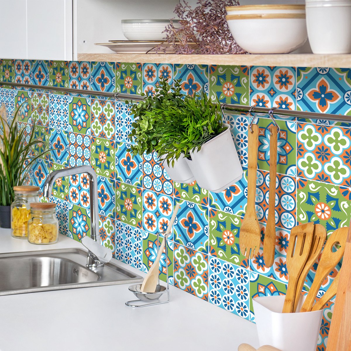 Ambiance Sticker Zelfklevende tegelmuurstickers voor keuken en badkamer - 9 Alinda Azulejo tegelstickers - 9 stickers van 15x15 cm Multi color
