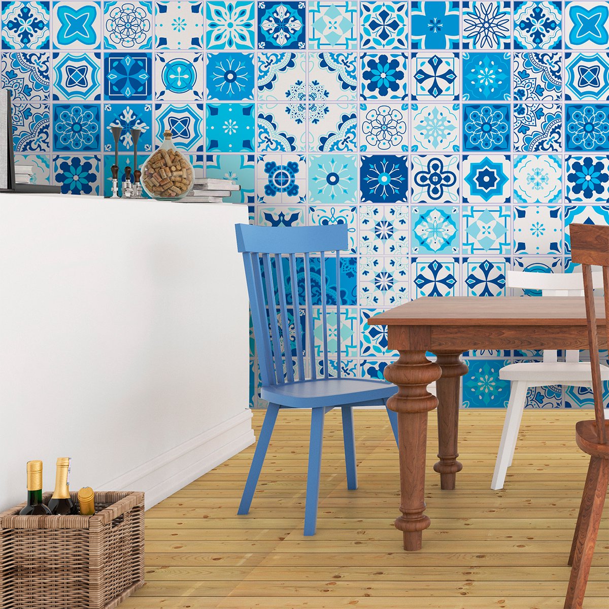 Ambiance Sticker Zelfklevende tegelmuurstickers voor keuken en badkamer - 60 cementtegelstickers (AZULEJOS ISSA) - 60 stickers 10x10cm Multi color