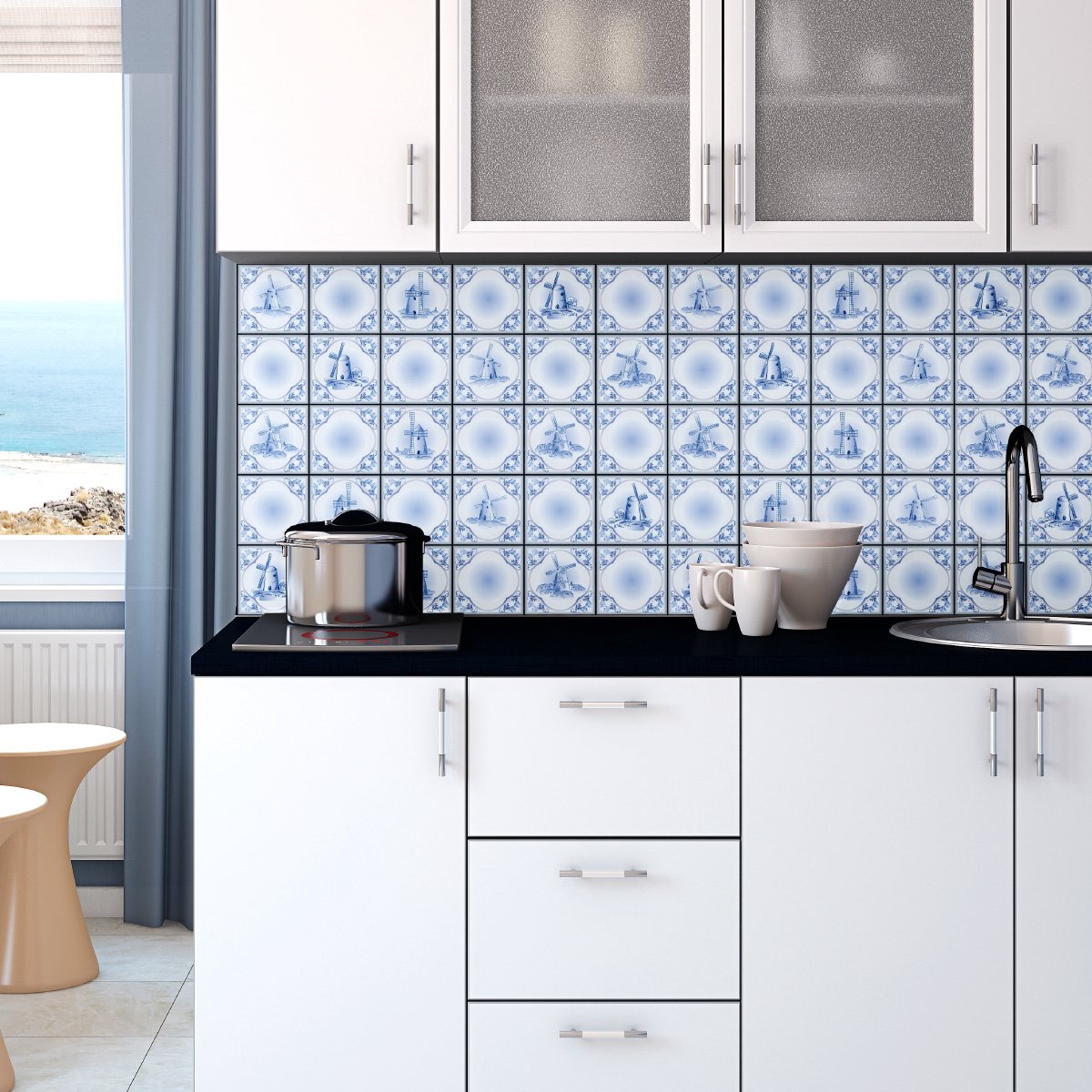 Ambiance Sticker Zelfklevende tegelmuurstickers voor keuken en badkamer - 30 Delftse tegelstickers - 30 stickers 15x15cm Multi color