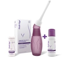 Multi-Gyn Vaginale Douche & 10 Bruistabletten + FemiWash Mousse 100 ml - Bundel combinatie voor Vaginale verzorging voor dagelijkse Intieme Hygiene, mild en zeepvrij, geschikt voor gevoelige huid en tegen afscheiding, jeuk en irritatie