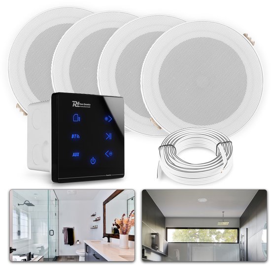 Power Dynamics A100 Badkamerspeaker Set – 4x 5″ Waterdichte Inbouw Speakers 160W Bluetooth Versterker Zwart