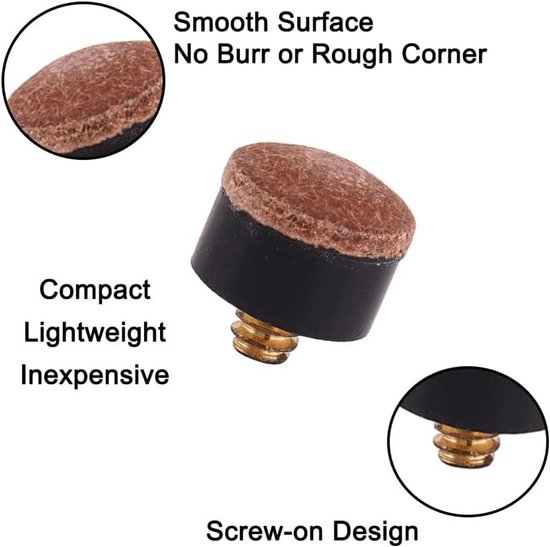 10 stuks 13 mm schroeftips voor zwembadkeu - Vervangende lederen tips voor zwembadsticks en snooker (bruin) — afbeelding 5