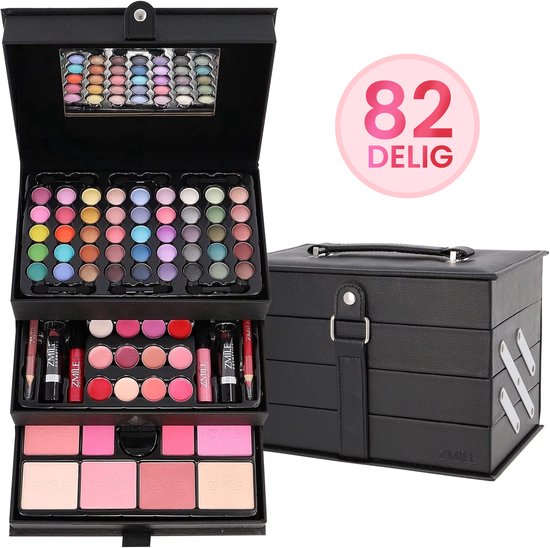 Zwarte Make Up Koffer Meisjes Met Inhoud 82-Delig - Gevuld & voor Kinderen - Cosmetica - Beautycase - Veganistisch