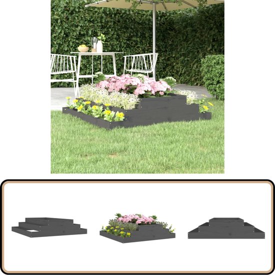 vidaXL Jardinière surélevée Grijs - 110 x 110 x 27 cm - Bois de pin Massief - Pot de fleur