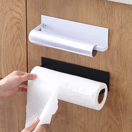 tesa Keukenaccessoire Keukenrolhouder - Zelfklevende Rolhouder voor een Nettere Keuken - Horizontale of Verticale Montage - Met Adapter, Wandmontage zonder Boren - Wit