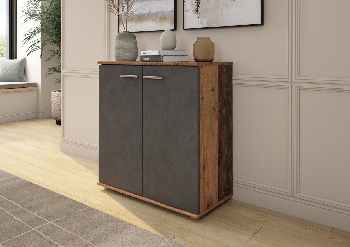 Promeubels - Dressoir Manchester 1 - Old wood / Antraciet - 71cm - Commode - Opbergkast