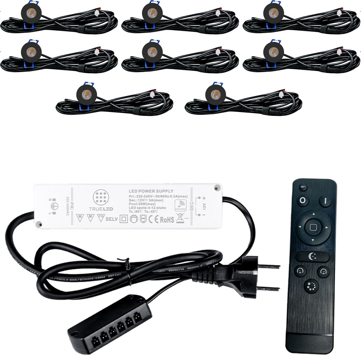 TrueLED Compact Black - Inbouw LED Spot Dimbaar voor Overkapping - IP65 Verlichting voor Veranda - Complete set van 8 LED Spots