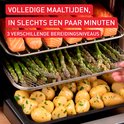 Tefal Easy Fry Multifunction met zalm, asperges en aardappelen op 3 bereidingsniveaus.