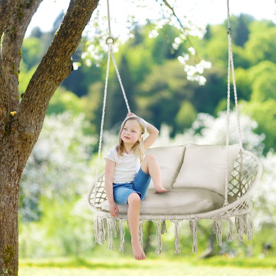 Outtec® Hangstoel XXL met 3 Kussens - tot 200kg - voor 2 Personen - Hangmand, Schommel voor Tuin, Terras, Balkon, Veranda - Boho Stijl