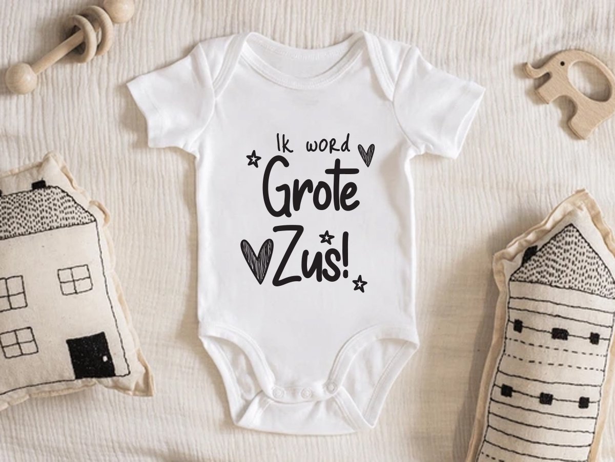 Hospitrix Baby Rompertje met Tekst "Ik Word Grote Zus" | Korte Mouw | Maat S - 0-3 maanden | Cadeau voor Zwangerschap | Bekendmaking | Aankondiging | Grote Broer |