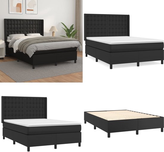 vidaXL Boxspring avec matelas Simili cuir Noir 140x200 cm - Boxspring - Sommiers - Lit - Meubles de couchage