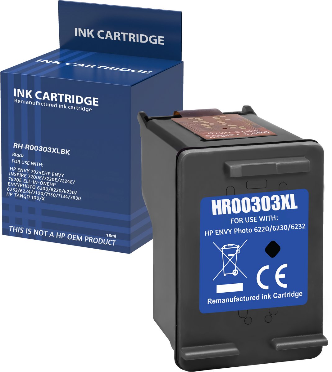 Inktcartridge geschikt voor HP 303XL zwart compatibel HP Envy Inspire 7200 7221e 7252e 7900 7920e 7955e Envy Photo 6200 6220 6230 6255 7100 7130 7155 7800 Tango