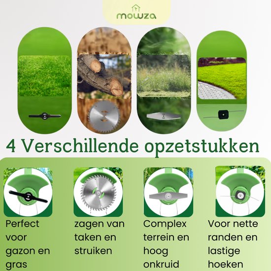Bosmaaier, elektrisch en draadloos, met batterij en oplader, formaat voor trimmen van randen, 90º draaibaar, met 3 soorten messen voor het maaien van gazon en landbouwgrond (1 batterij, 1 oplader