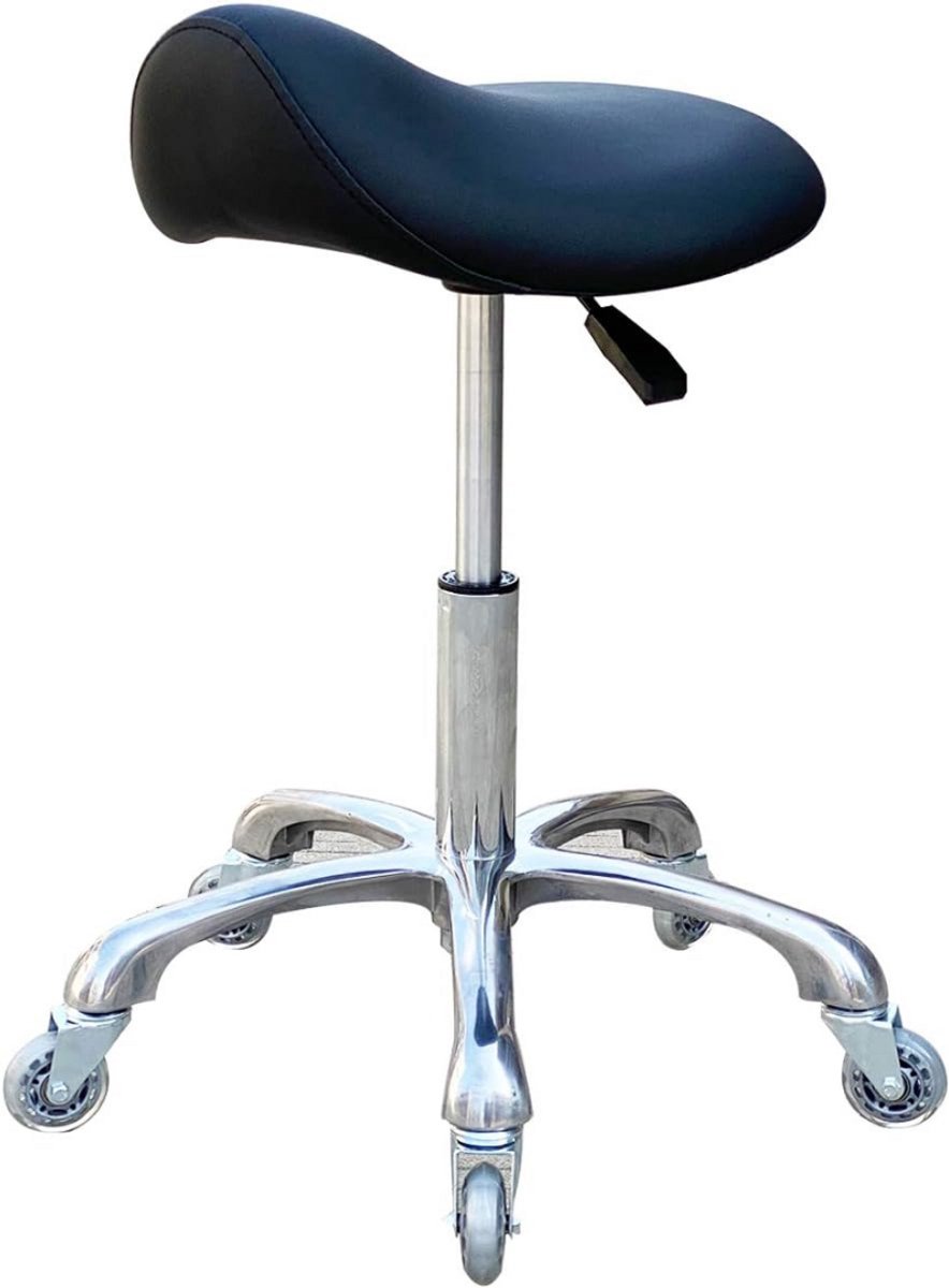 ApexArte® Zadelkruk op Wielen - Kapperskruk Ergonomisch - Tabouret - Zwart