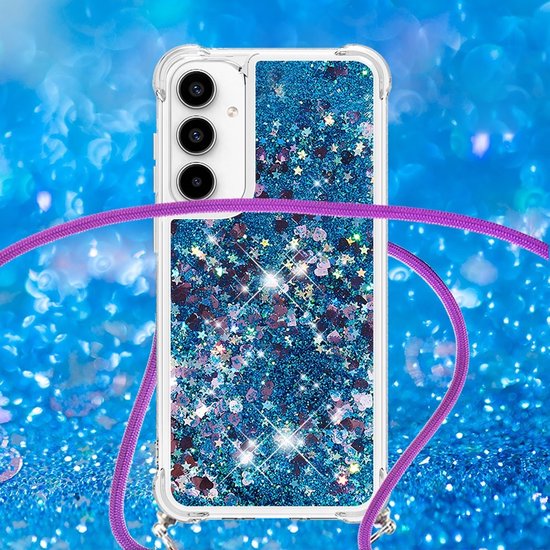 Coque Coverup - Compatible avec Samsung Galaxy A56 - Coque arrière Coverup à Glitter liquides avec cordon - Blauw