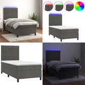 vidaXL Boxspring avec matelas et velours LED Gris foncé 90x200 cm - Boxspring - Sommiers - Lit - Meubles de couchage