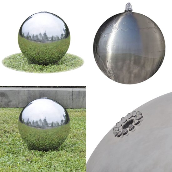 vidaXL Tuinfontein met LED's 40 cm roestvrij staal - Fontein Bol - Fontein Ballen - Tuin Fontein Bol - Tuin Fontein Bollen