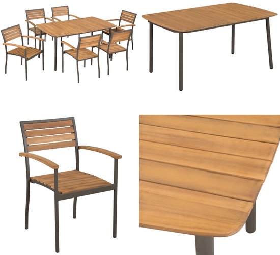 Tuintafel Set vidaXL 7-delige Tuinset massief acaciahout en staal - Tuintafel En ...