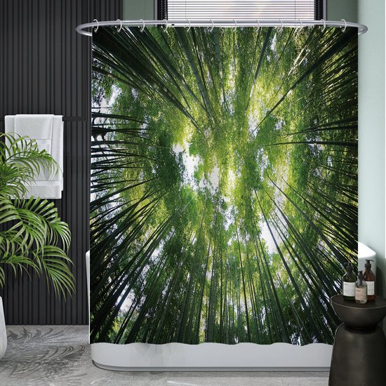 Ulticool Rideau de douche - Géométrique Vert Naturel Or Luxe - 180 x 200 cm - Anti-moisissure - Lavable - Imperméable - Avec 12 anneaux