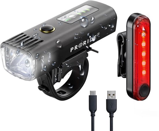 LED Fietsverlichting Set Proride - Fietslamp USB Oplaadbaar - Waterdicht Fietslicht - Voorlicht & Achterlicht - MTB, Racefiets, Fatbike, E-bike - Automatische Sensor