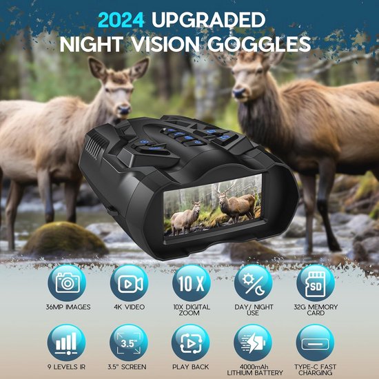 300m Nachtkijker voor Volwassenen met 8x Digitale Zoom, 2.8 inch LCD Scherm, 1080P/8 MP Video's en Foto's voor Jacht en Kampeerveiligheid - K&F Concept