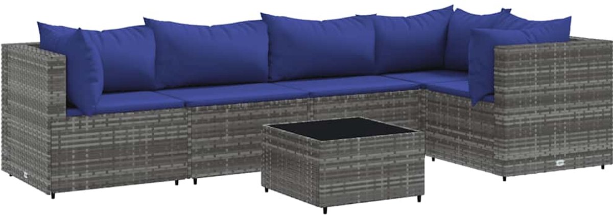Grijze poly rattan loungeset met kussens voor buiten - The Living Store.