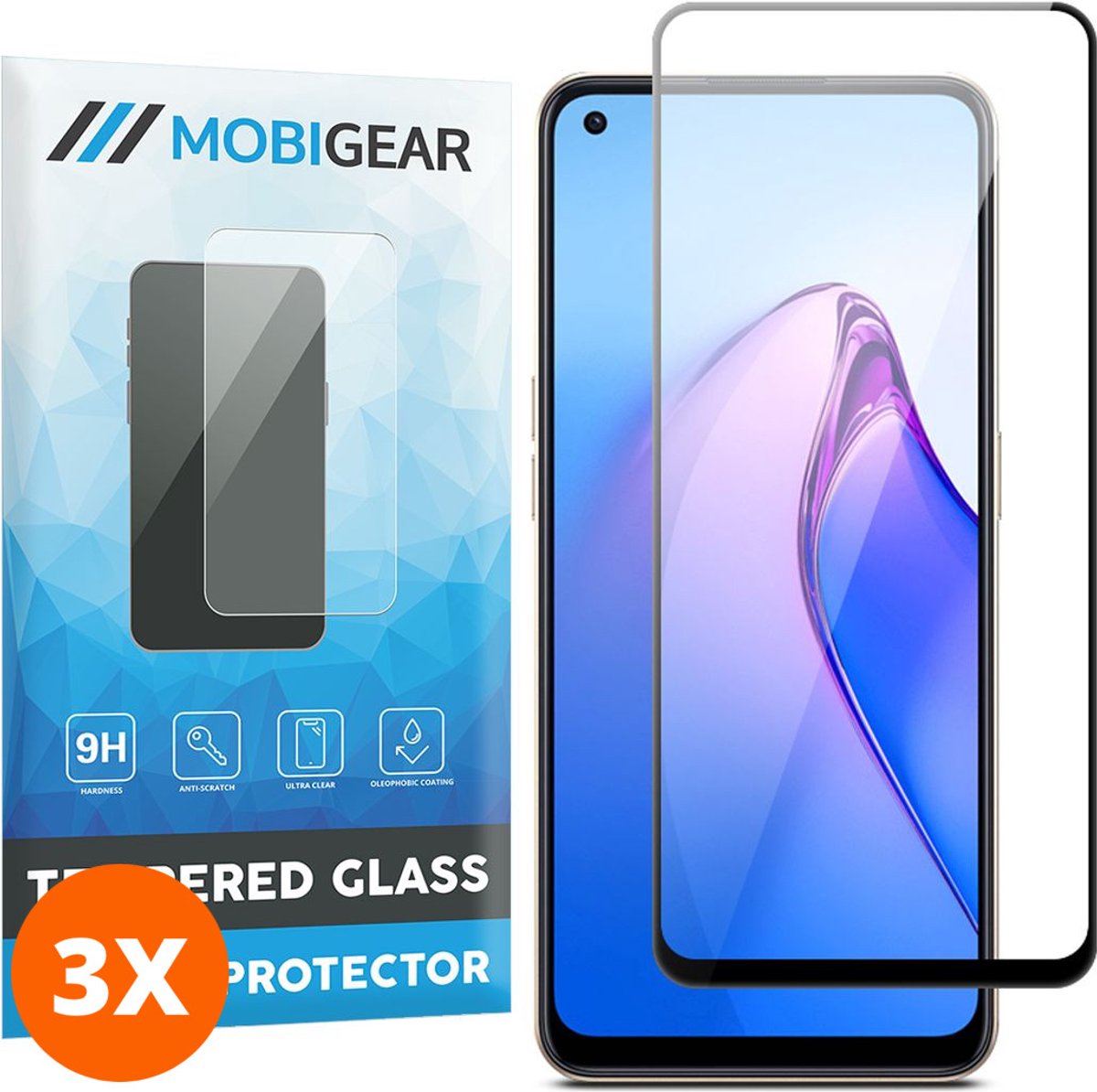 Mobigear Screenprotector geschikt voor OPPO Reno 8 5G Glazen | Mobigear Premium Screenprotector - Case Friendly (3-Pack)