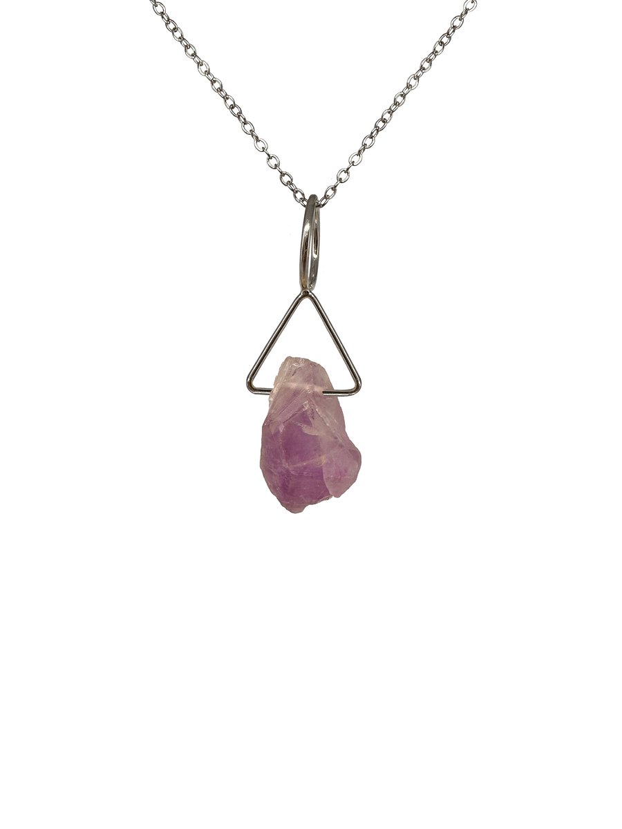 Amethist edelsteen ketting met hanger dames - Sieraden - Roestvrij staal ketting - Zilverkleurige ketting - 50 cm - Perfecte cadeau voor je dierbaar