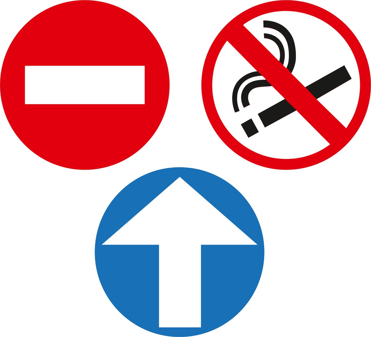 Pictogram/ stickers | Verboden te roken / Verboden toegang / Verplicht rechtdoor rijden | 26 x 26 cm | Rookverbod | Sigaretten | Verbodsbord