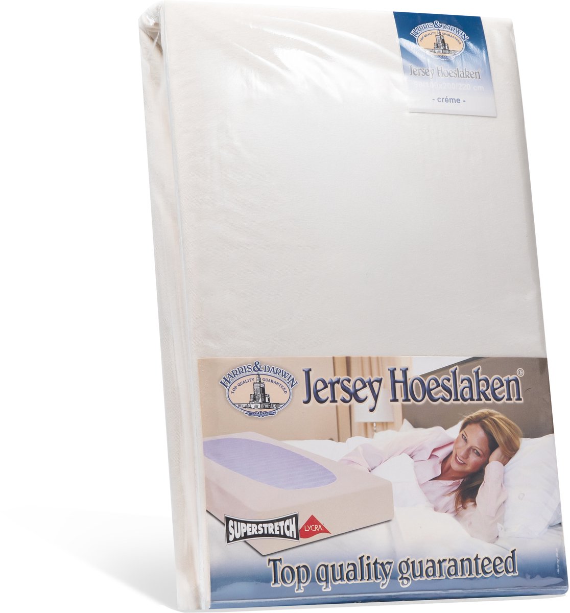 H&D Dubbel Jersey Hoeslaken - Creme Lits-jumeaux 180x200cm - 100% Katoen - Hoge Hoek - Stretch - 100% Katoen