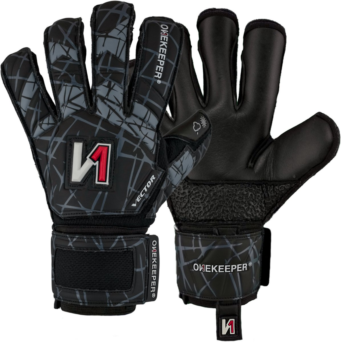 ONEKEEPER Vector Evolution Junior Zwart - Keepershandschoenen - Maat 4 - Kunstgras