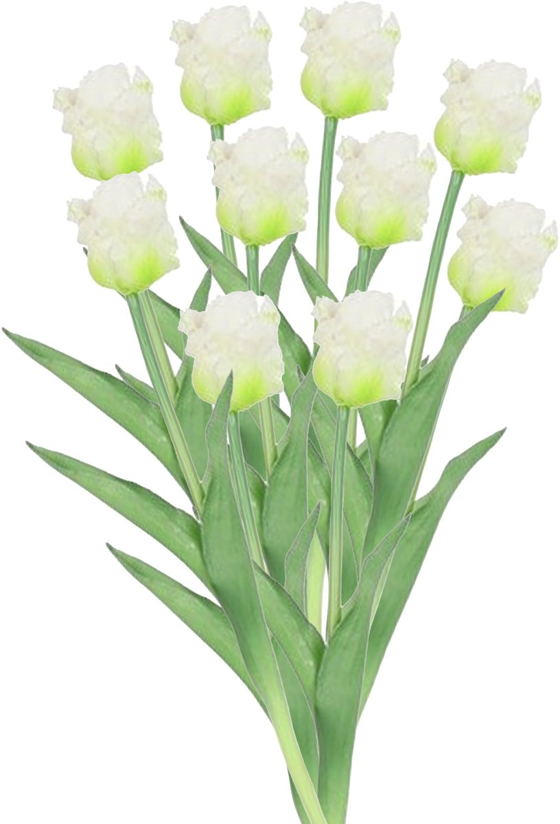 Countryfield Kunstbloemen boeket tulp Parkiet - 10x - wit - real touch - levensecht - 40 cm