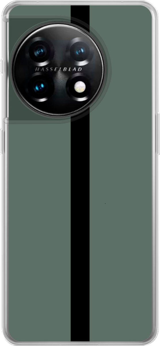 Telefoonhoesje Geschikt voor OnePlus 11 hoesje - Groen - Zwart - Streep - Minimalistisch - Siliconen Telefoonhoesje Telefoonhoesje