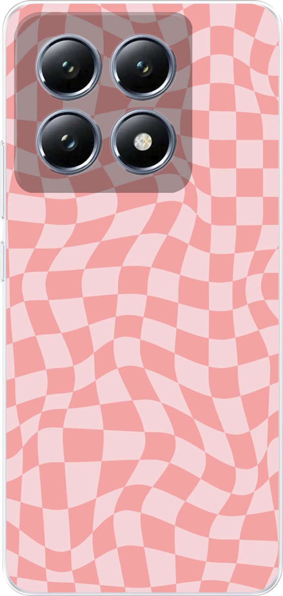 Telefoonhoesje Geschikt voor Xiaomi 14T hoesje - Hokjes patroon - Roze - Golvende lijnen - Siliconen Telefoonhoesje Telefoonhoesje